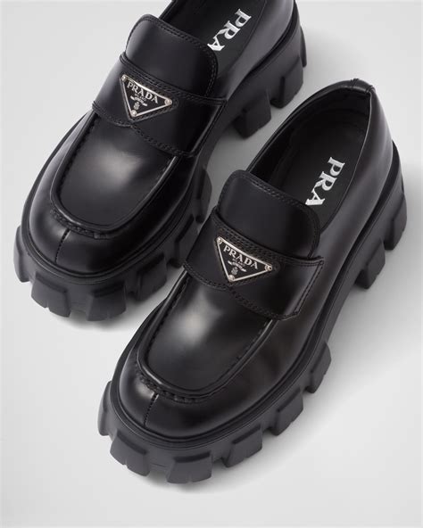 prada brushed leather loafers women's